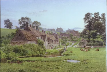 Večer v Arlington Row, Bibury, Gloucestershire
